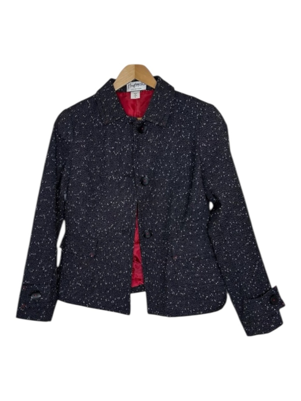 Mary McFadden Blazer Black Tweed Red Lining Dark Academia Old Money Size 6 Vtg